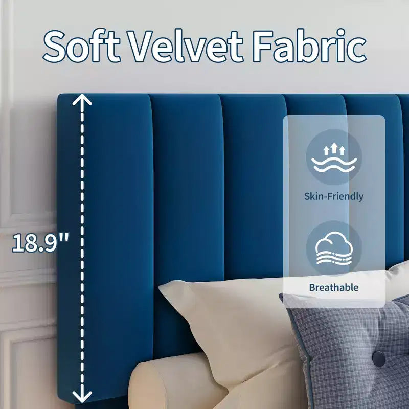 Cadre de lit plateforme rembourré en velours