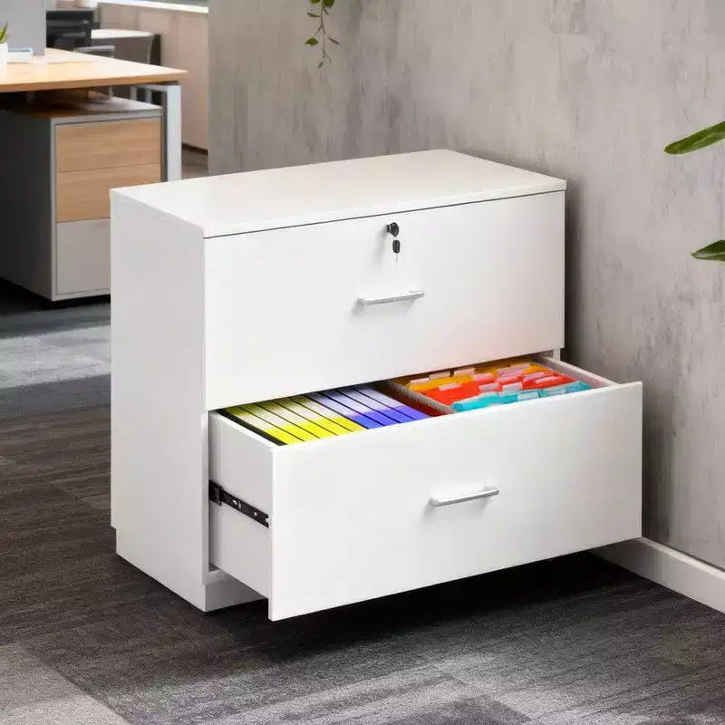 Classeur à 2 larges tiroirs, design panneau plat, serrure unique