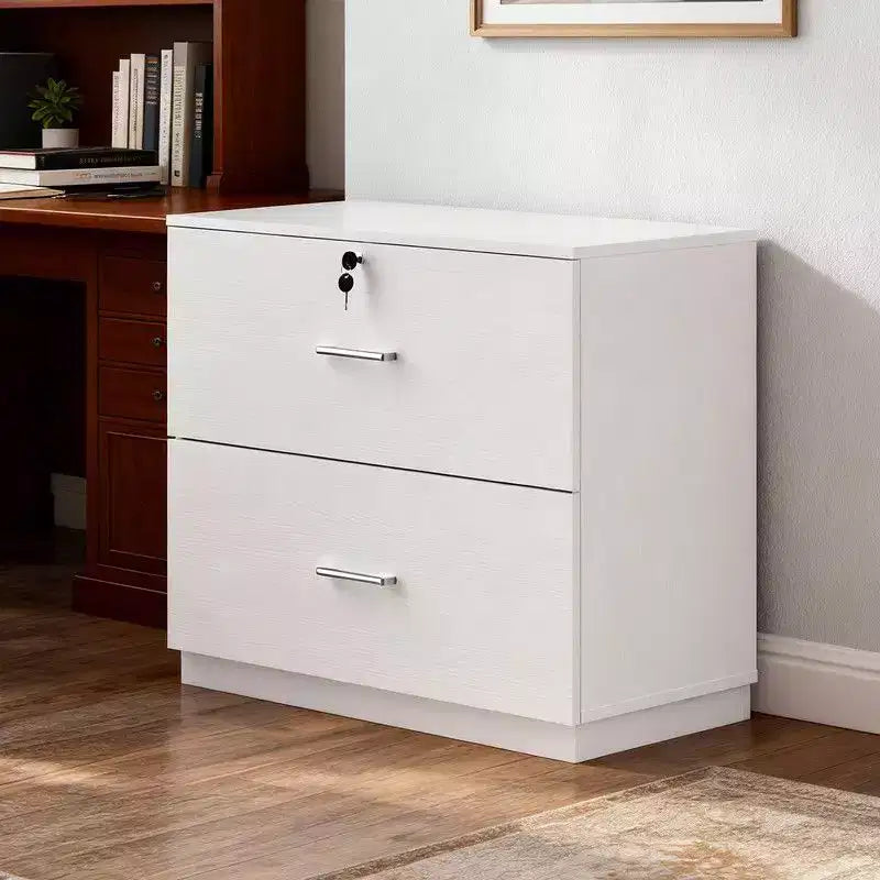 Classeur à 2 larges tiroirs, design panneau plat, serrure unique