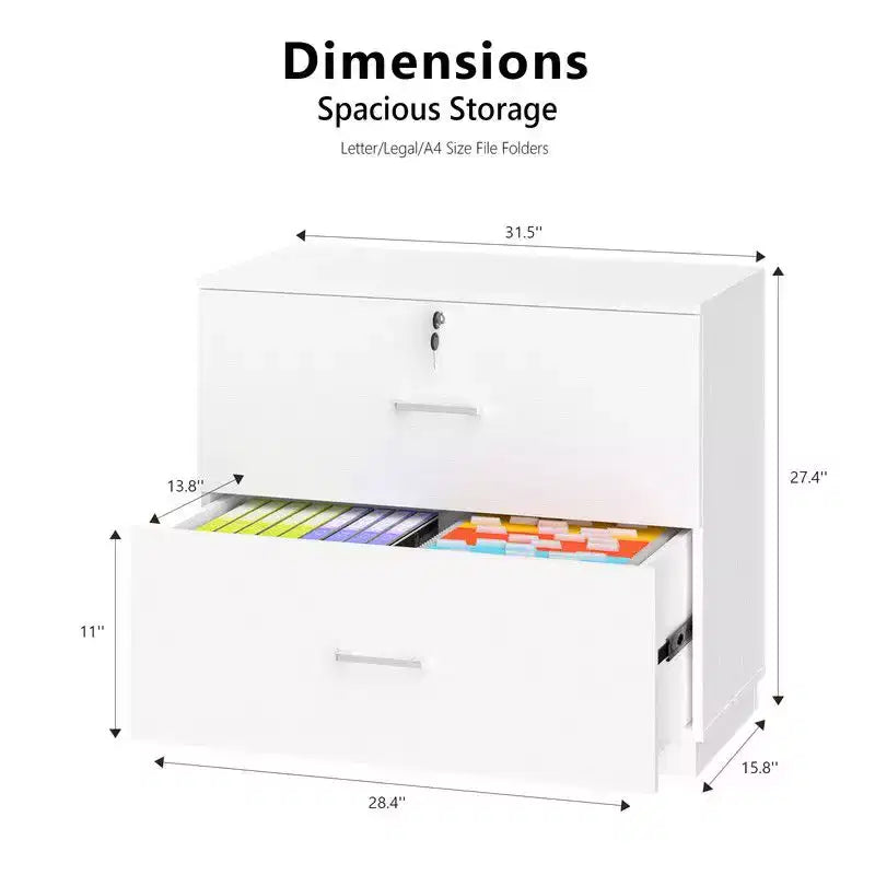 Classeur à 2 larges tiroirs, design panneau plat, serrure unique