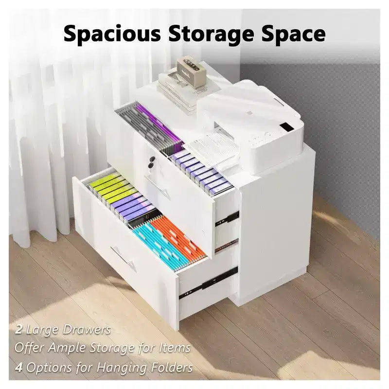Classeur à 2 larges tiroirs, design panneau plat, serrure unique