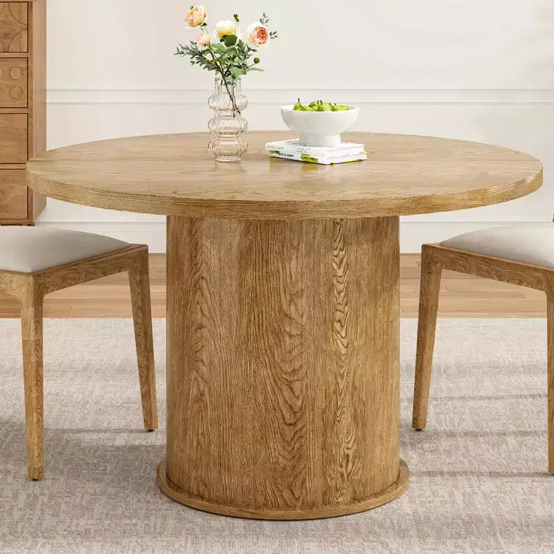 JVNOXK 43''Round dining table for four, contemporary circular design with wooden tabletop and sturdy metal base, for dining rooms