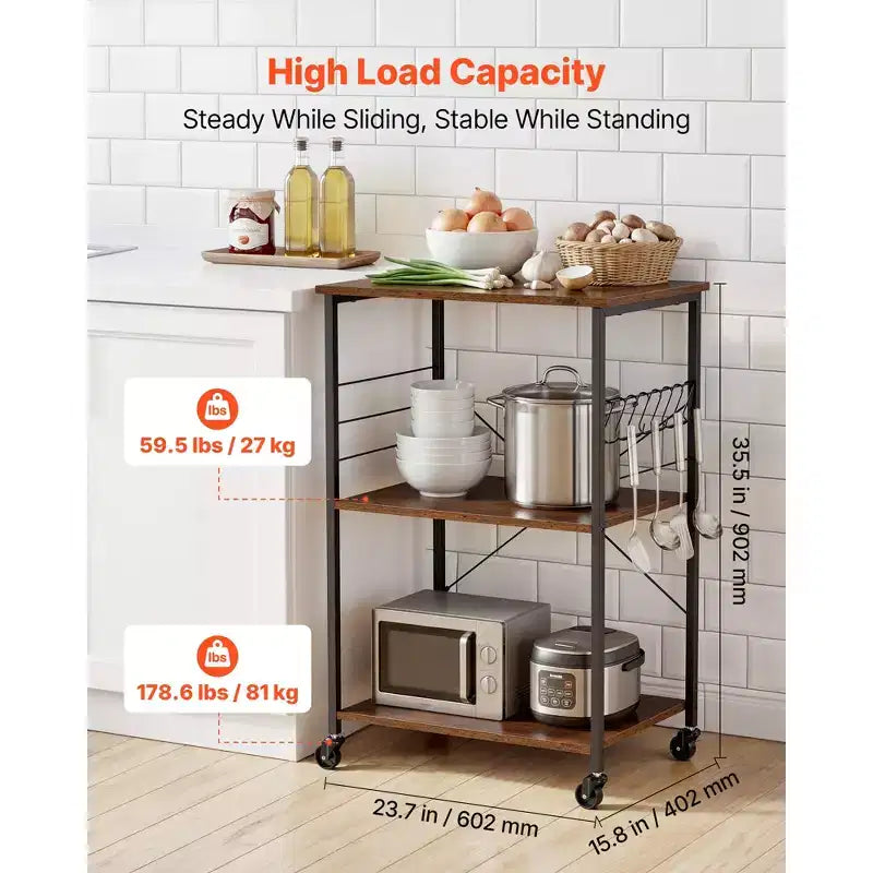 Chariot de cuisine, desserte 3 niveaux 60,2 cm pour micro-ondes et café