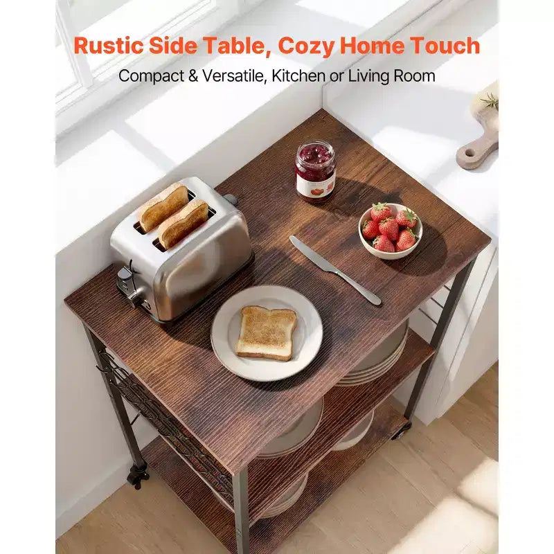 Chariot de cuisine, desserte 3 niveaux 60,2 cm pour micro-ondes et café