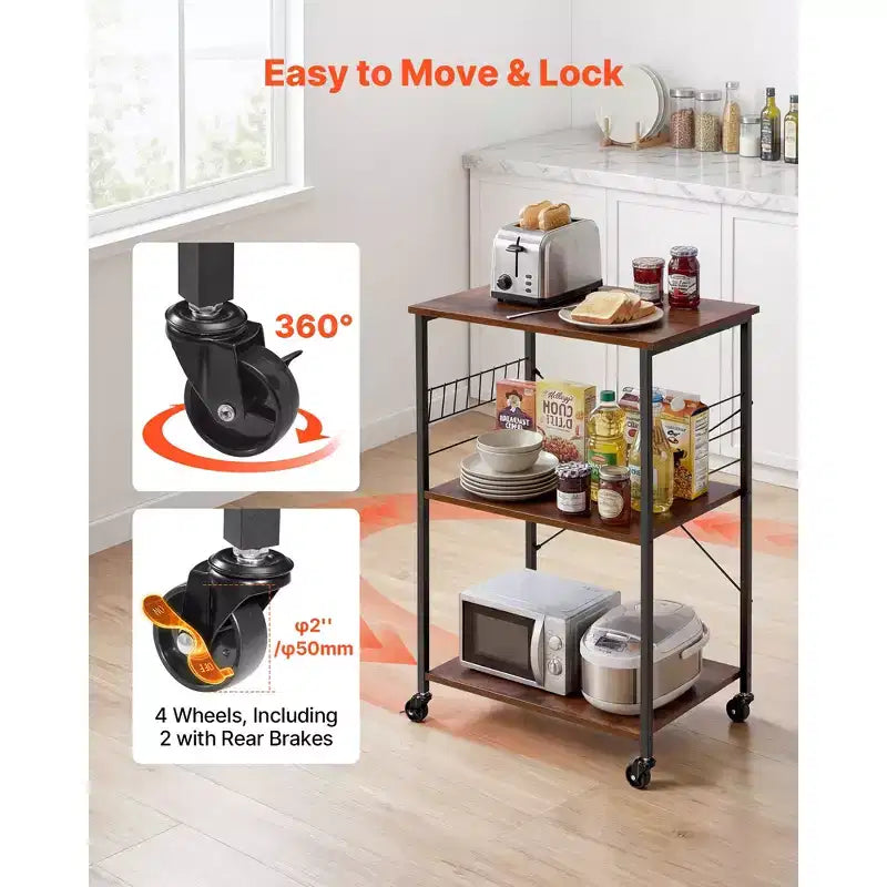 Chariot de cuisine, desserte 3 niveaux 60,2 cm pour micro-ondes et café