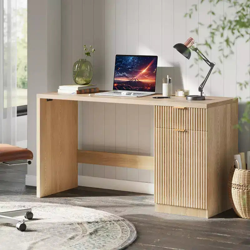 Bureau de direction moderne cannelé de 60 po avec tiroirs