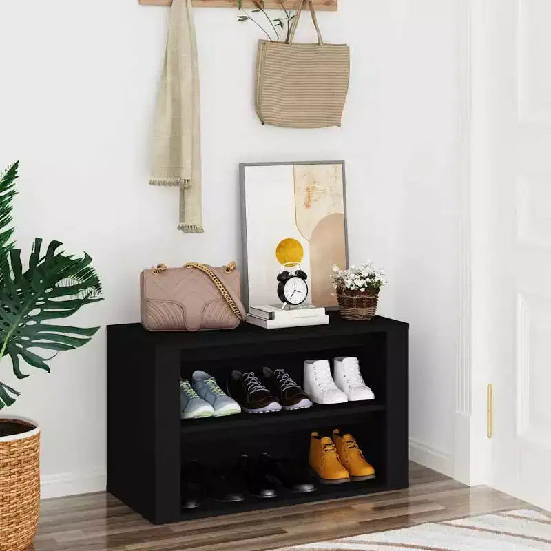 Étagère à chaussures noire en bois composite