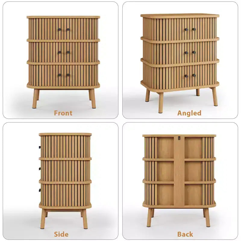 Commode 3 tiroirs avec porte coulissante en rotin d'osier naturel