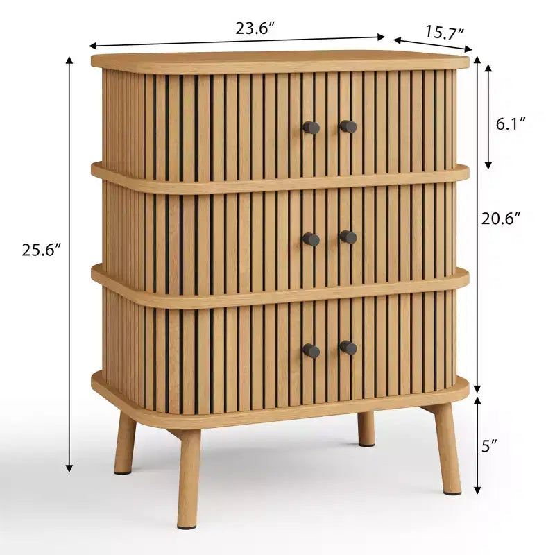Commode 3 tiroirs avec porte coulissante en rotin d'osier naturel