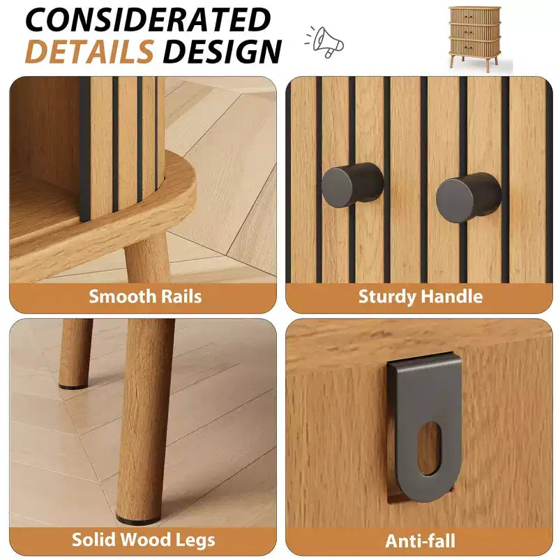 Commode 3 tiroirs avec porte coulissante en rotin d'osier naturel