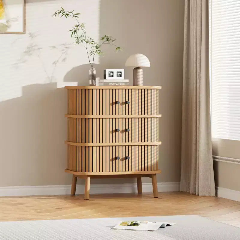Commode 3 tiroirs avec porte coulissante en rotin d'osier naturel
