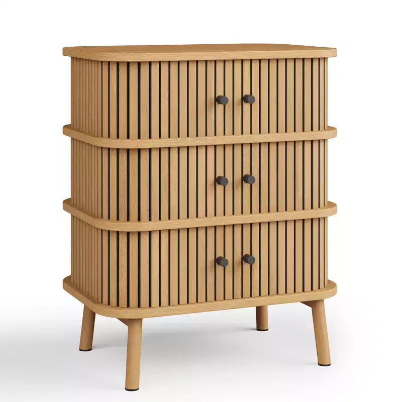 Commode 3 tiroirs avec porte coulissante en rotin d'osier naturel