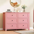 Wooden Dresser with 6 Drawers,Pink Dresser with Deep Drawers & Metal Knobs,Wood Closet Clothes Storage Organizer for Bedroom