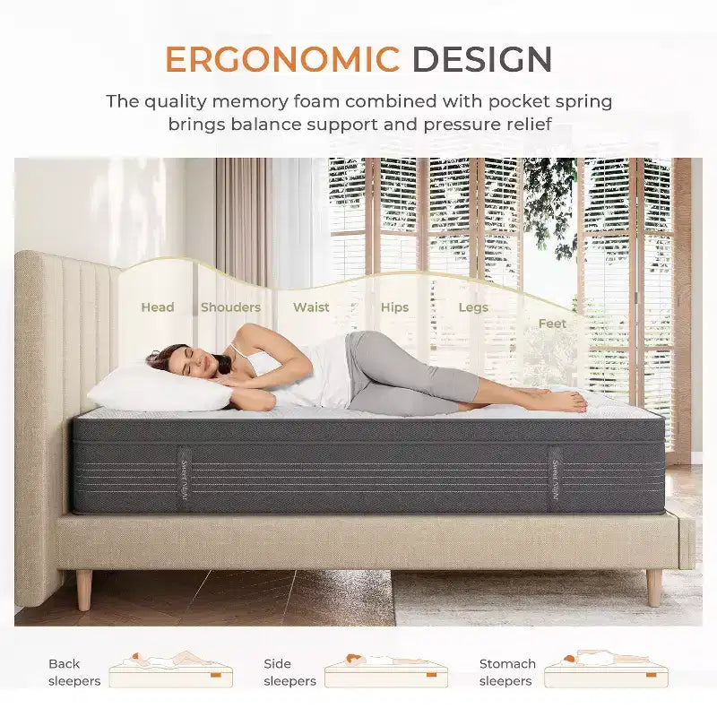 Matelas hybrides en mousse à mémoire de forme à gel, fermeté moyenne, de 12/14/16 pouces