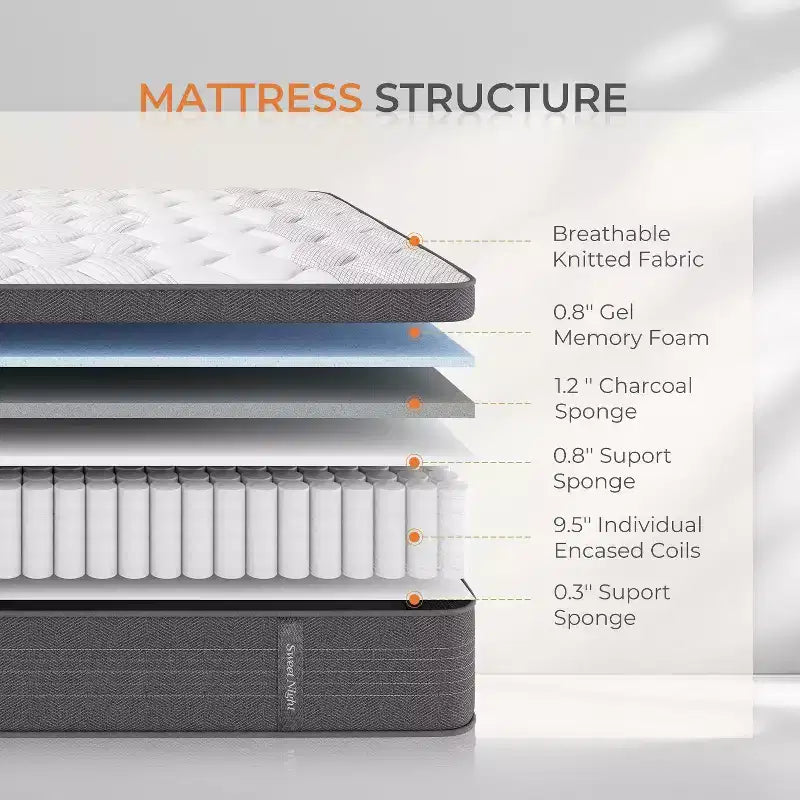 Matelas hybrides en mousse à mémoire de forme à gel, fermeté moyenne, de 12/14/16 pouces