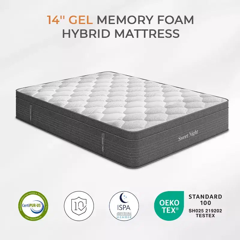 Matelas hybrides en mousse à mémoire de forme à gel, fermeté moyenne, de 12/14/16 pouces