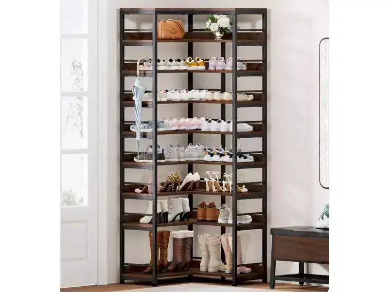 Étagère à chaussures d'angle à 9 niveaux, Organiseur de rangement vertical pour chaussures