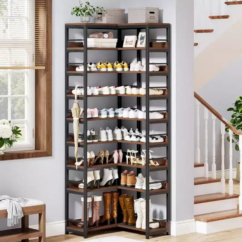 Étagère à chaussures d'angle à 9 niveaux, Organiseur de rangement vertical pour chaussures