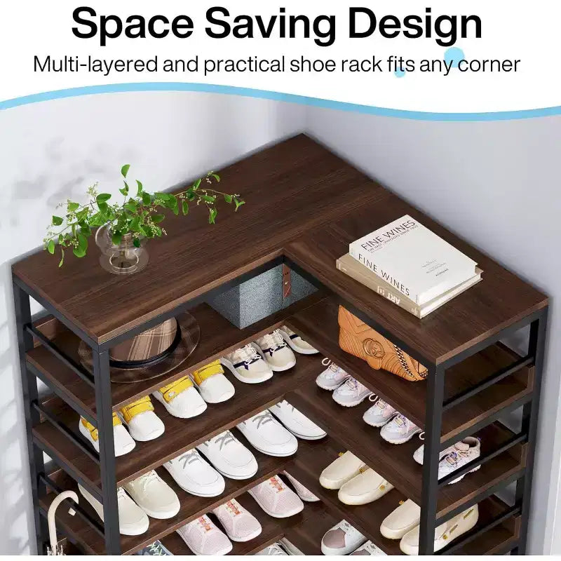 Étagère à chaussures d'angle à 9 niveaux, Organiseur de rangement vertical pour chaussures